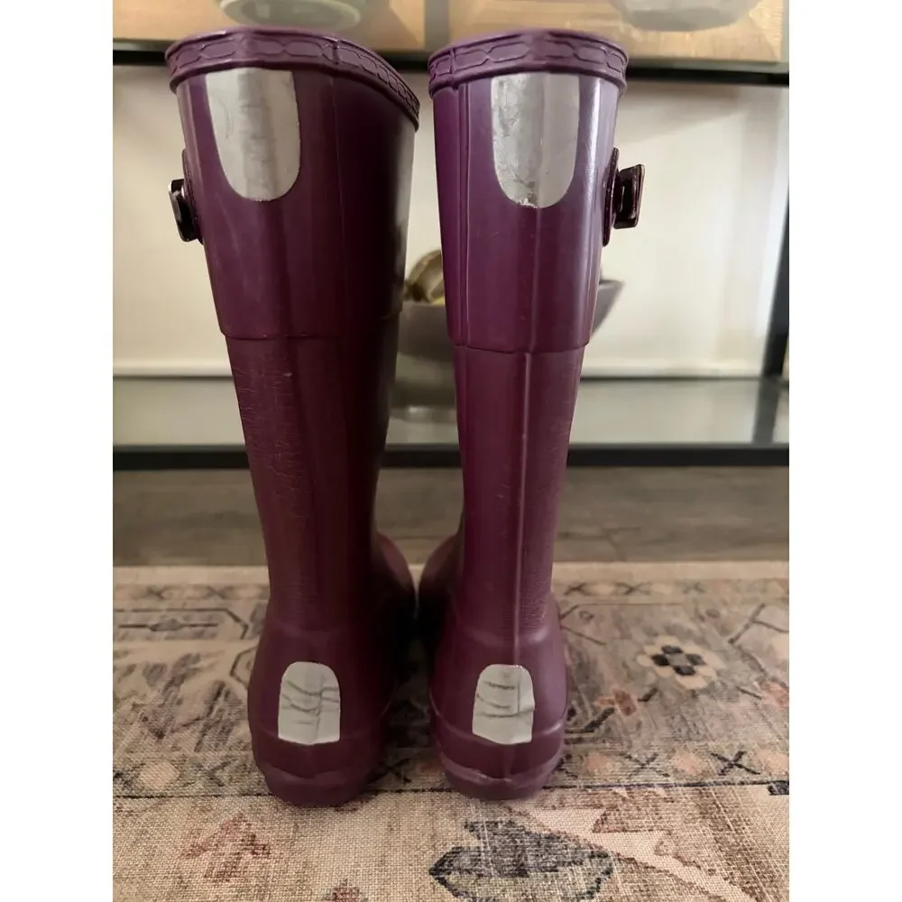Hunter Original Kids Rain Boots Size US 2 Purple Tonal Contrast Tall Rubber